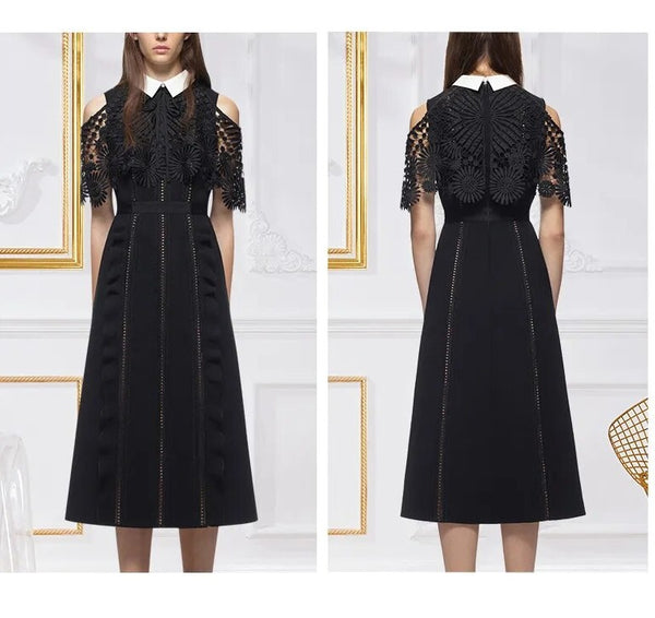 Cinamon Apricot or Black heavy lace capelet detail floral, Wednesday Spring Lace Dress.