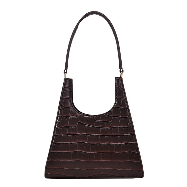 This striking Triangle Crocodile Leather Shoulder Bag  has a single shoulder strap and designed in beautiful crocodile pattern texture, giving it a luxurious look and feel. 