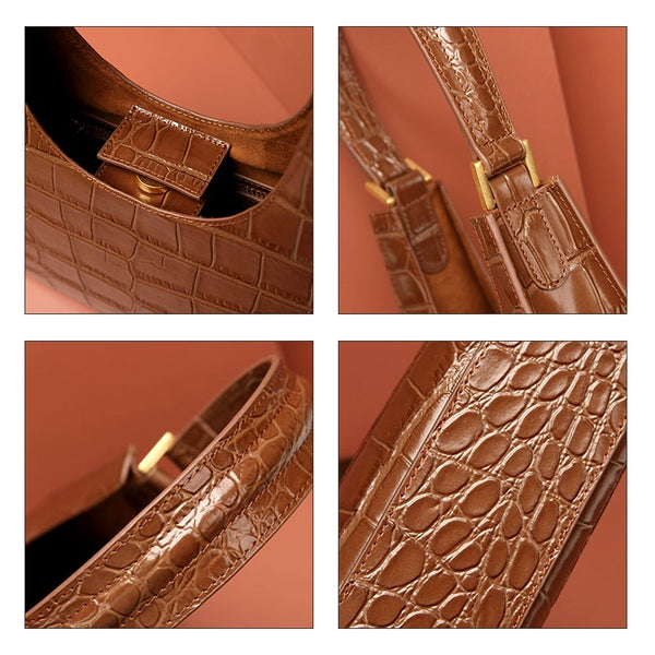 This striking Triangle Crocodile Leather Shoulder Bag  has a single shoulder strap and designed in beautiful crocodile pattern texture, giving it a luxurious look and feel. 