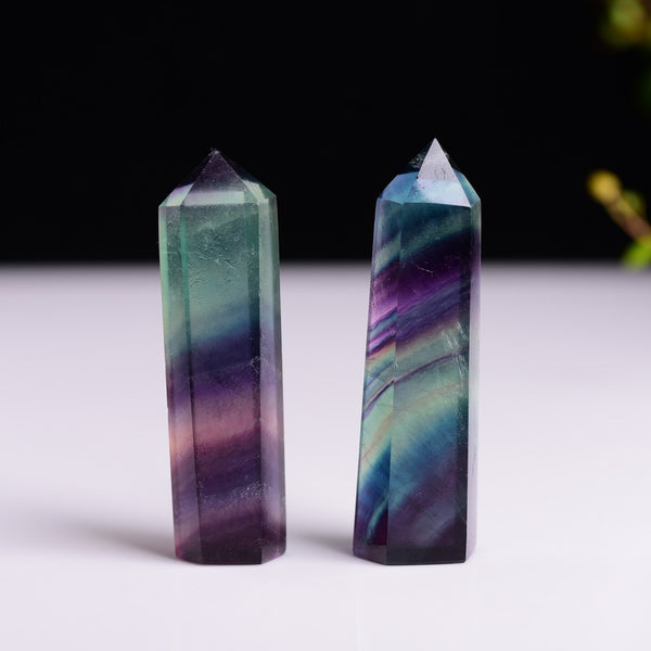Rainbow Striped Fluorite Obelisk Crystal Wand - Source.At