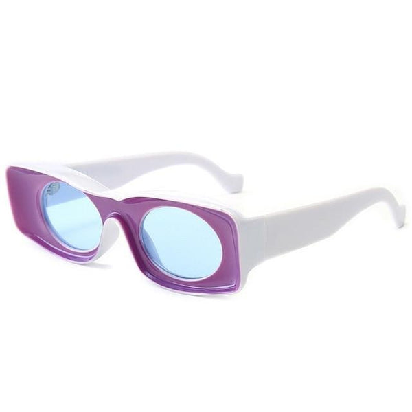 These Lucia Retro Rectangle Sunglasses are retro, rectangle 60s Italian shape. Designed in a range of two-tone colors with UVA/UVB lenses. Beautiful bright colors.