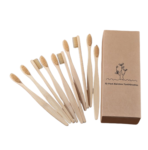 Eco Bamboo Toothbrush Box Set for eco friendly, tooth care. Colourful new design, mixed packs of 10. Sustainably grown bamboo toothbrush with soft bristles for better dental care.