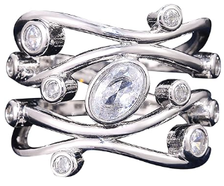 This Stack Spiral Silver Ring is a high, twisted ring sprinkled with tiny cubic zircons. Make a statement with the Stack Spiral Silver Ring, finished in shining silver. 