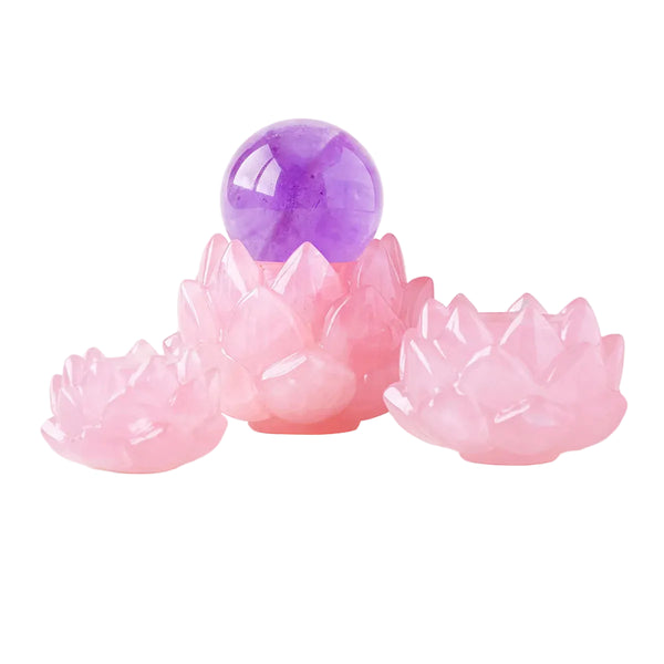 3 pink quartz crystal lotus crystal ball holder