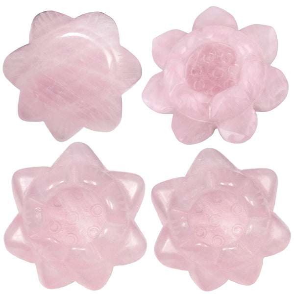 Crafted natural quartz crystal lotus flower shaped candle holder. Variety of colors. For meditation and interior decoration, home design.