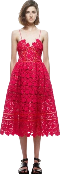 Crochet lace spaghetti strap, this A-line midi dress lined with empire waistline beautiful pastels colors 100% Polyester Lining 88% Polyester 12% Elastane