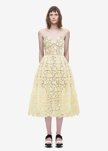Crochet lace spaghetti strap, this A-line midi dress lined with empire waistline beautiful pastels colors 100% Polyester Lining 88% Polyester 12% Elastane