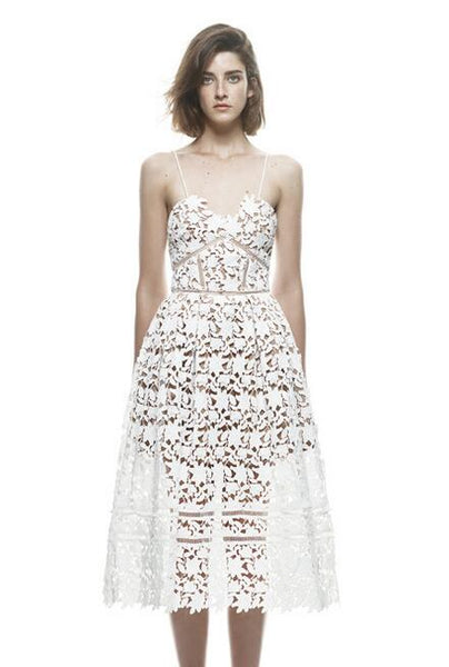 Crochet lace spaghetti strap, this A-line midi dress lined with empire waistline beautiful pastels colors 100% Polyester Lining 88% Polyester 12% Elastane