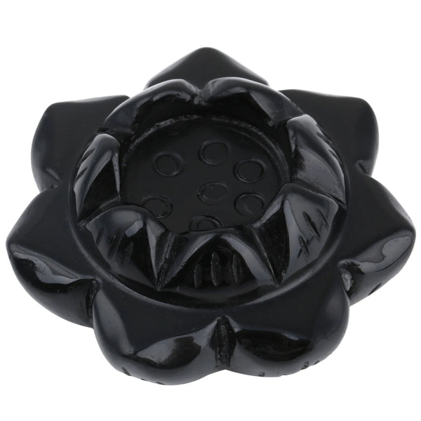 Crafted natural quartz crystal lotus flower shaped candle holder. Variety of colors. For meditation and interior decoration, home design. Black Obsidian