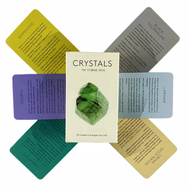 Box of 78 crystal cards to energise your life. Crystals Oracle Cards, your go-to card deck for divination, meditation and spiritual exploration. Daily reading.