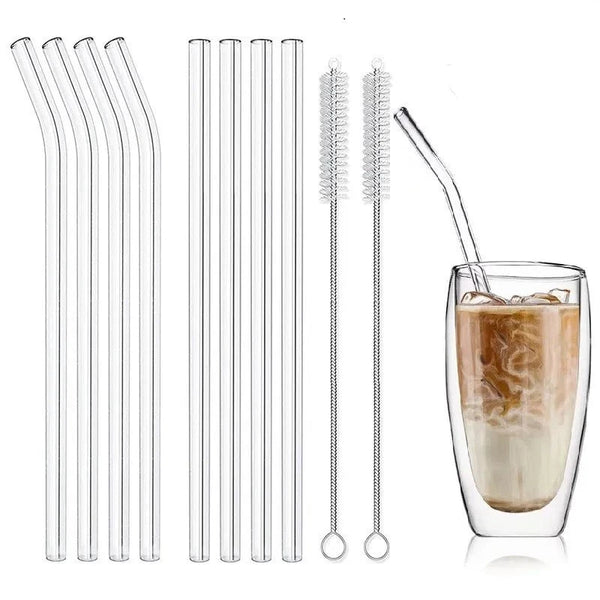 Glass Straw Eco Reusable Set is an eco-friendly choice. Glass straws of extra thick glass for durability. Dishwasher safe, designed to last.