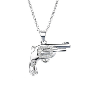 This Baby Pistol Necklace will give you the subtle edge in any environment. Gunning it at work or play. Bang! Bang! With tiny diamante detail with metal silver 925.