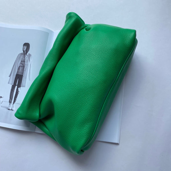 Stunning dark green, soft genuine leather folded envelope day clutch bag. A range of gorgeous colours including apple green, lilac, turquoise beige, tan and silver grey.
