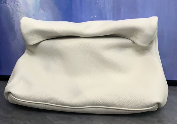 Stunning white soft genuine leather folded envelope day clutch bag. A range of gorgeous colours including apple green, lilac, turquoise beige, tan and silver grey.