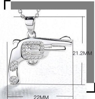 This Baby Pistol Necklace will give you the subtle edge in any environment. Gunning it at work or play. Bang! Bang! With tiny diamante detail with metal silver 925.