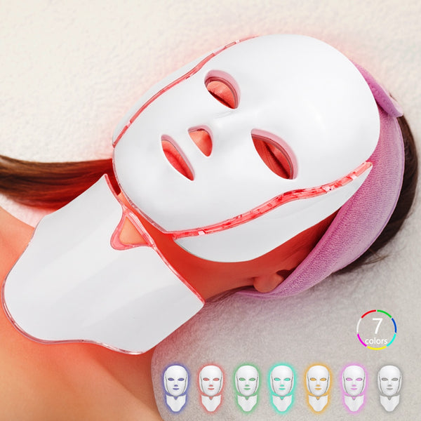 LED Light Therapy Face Mask is a 7 color led facial photon light therapy treatment for at home. Skin tightening and rejuvenation multi colored beauty treatment.