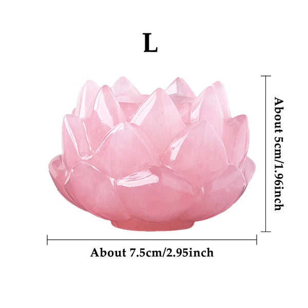 Large Pink lotus-shaped crystal ball holder with dimensions 