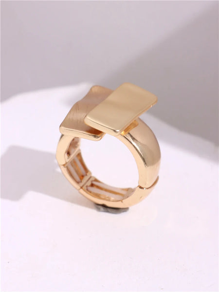 Light Large Silver and Gold Geometric Ring comes in a variety of shapes and designs. Crafted with titanium steel and a contemporary geometric design. One size.