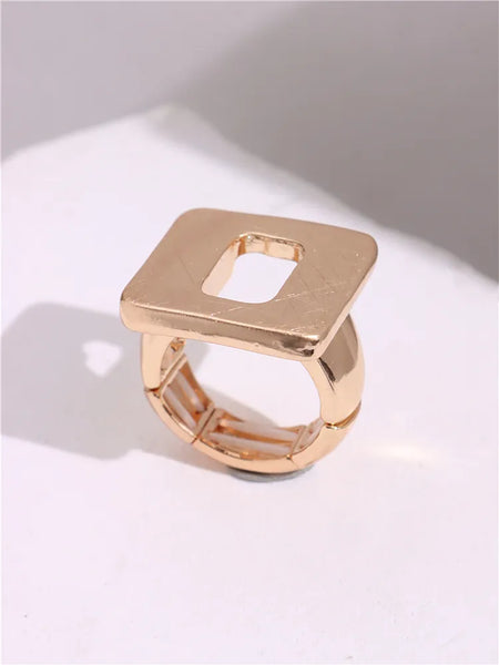 Light Large Silver and Gold Geometric Ring comes in a variety of shapes and designs. Crafted with titanium steel and a contemporary geometric design. One size.