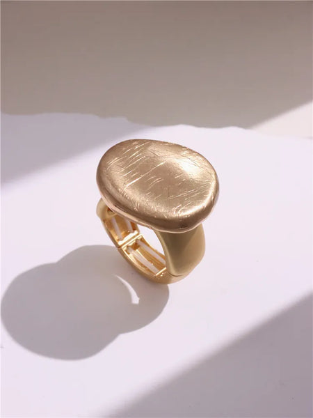 Light Large Silver and Gold Geometric Ring comes in a variety of shapes and designs. Crafted with titanium steel and a contemporary geometric design. One size.
