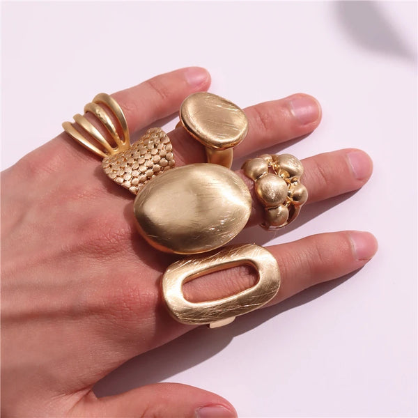 Light Large Silver and Gold Geometric Ring comes in a variety of shapes and designs. Crafted with titanium steel and a contemporary geometric design. One size.