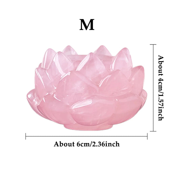 Medium Pink lotus-shaped crystal ball holder with dimensions 