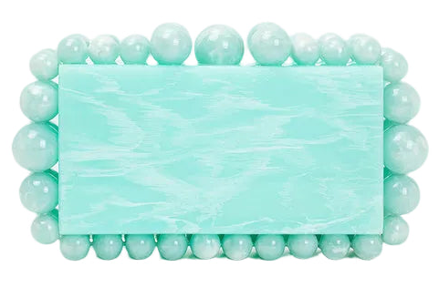 This beaded rectangle box clutch is the perfect accessory for any night out. The clutch has a sleek box silhouette and framed with large beads.