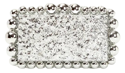 This beaded rectangle box clutch is the perfect accessory for any night out. The clutch has a sleek box silhouette and framed with large beads.