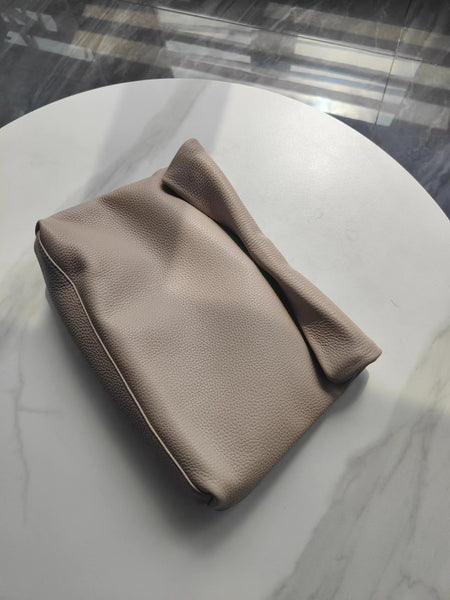 Stunning taupe soft genuine leather folded envelope day clutch bag. A range of gorgeous colours including apple green, lilac, turquoise beige, tan and silver gray.