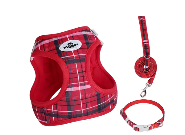 Tartan Dog Harness & Leash Set