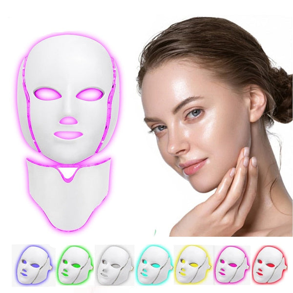 LED Light Therapy Face Mask is a 7 color led facial photon light therapy treatment for at home. Skin tightening and rejuvenation multi colored beauty treatment.