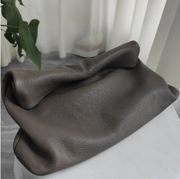 Stunning gray soft genuine leather folded envelope day clutch bag. A range of gorgeous colours including apple green, lilac, turquoise beige, tan and silver grey.