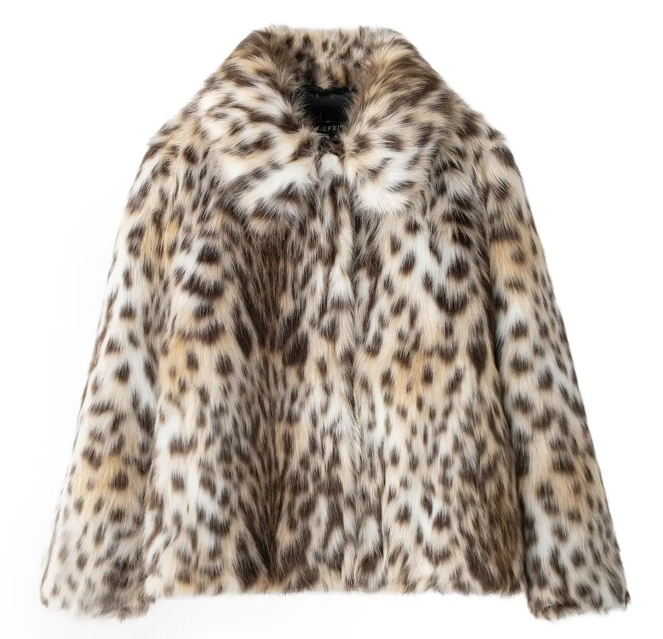 Tabitha Leopard Print Faux Fur Coat - warm, lined jacket with a lapel collar and long sleeves. Front pockets. Faux fur in cream, beige and white with distinction marks and speckle detail. Straight hem. 