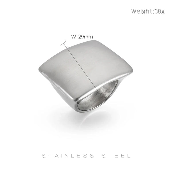 This Large Square Brushed Metal Ring adds a unique punk cocktail look. Its metal construction is strong and durable. The brushed finish gives it cool matte look. 