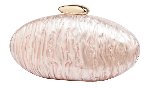 Marble-patterned clutch with gold top on a white background