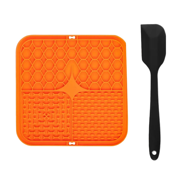Silicone pet, cat and dog lick mat with spatula for feeding and treats