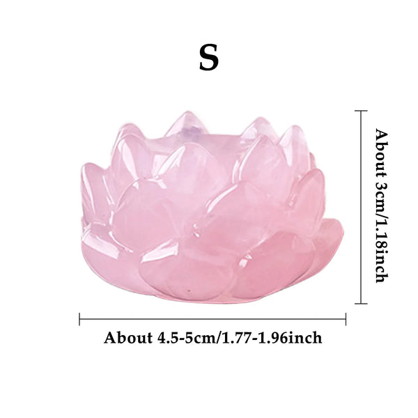 Pink lotus-shaped crystal ball holder with dimensions 