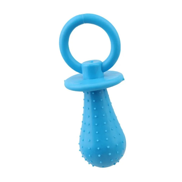 Blue baby pet teether with ring on a white background