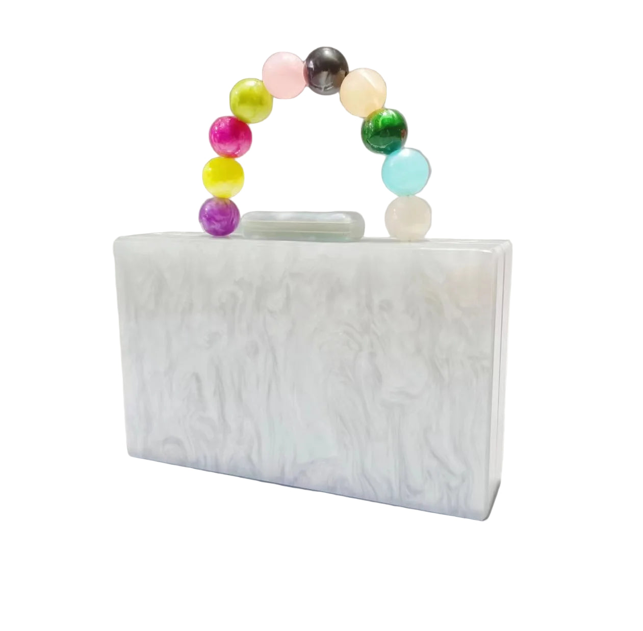 Rectangle Bead Clutch will fit your cards, make up and mobile phone. Easy to stand, store and clean. Beautiful, luxury evening and day purse. Fully Lined with single solid beaded handle. 