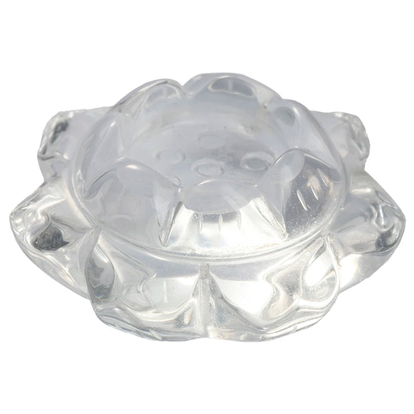 Crafted natural quartz crystal lotus flower shaped candle holder. Variety of colors. Clear Quartz.