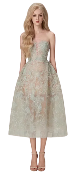 The Khloe Fine Lace Sheer Sequin Ball Dress is delicate. Crafted fine lace fabric, detailed and sheer sequin overlay, this sleeveless dress is an elegant look.