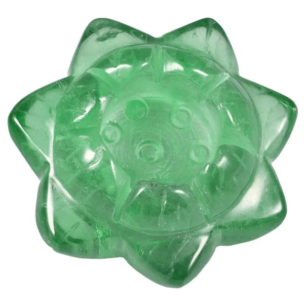 Crafted natural quartz crystal lotus flower shaped candle holder. Variety of colors. Green Fluorite.