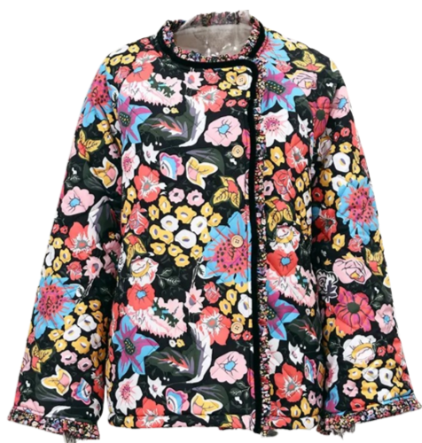 The Merry Flower Quilt Bomber Jacket is the perfect garment for cooler days. 
