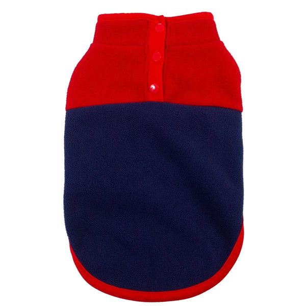 Red and blue dog coat on a white background