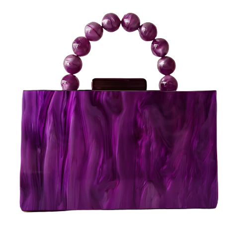 Plum Rectangle Bead Clutch will fit your cards, make up and mobile phone. Easy to stand, store and clean. Beautiful, luxury evening and day purse. Fully Lined with single solid beaded handle. 