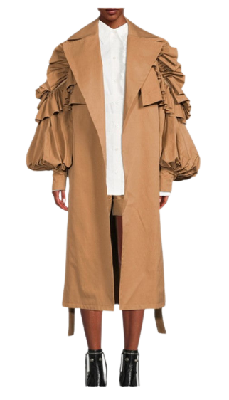 Tiffany Ruffle Trench has mulitple frill pleats, that fan out and cascade down both arms.