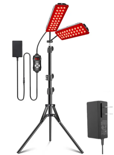 This Red LED Light Lamp with Stand is an excellent health, beauty and well being solution. This practical, adjustable lamp is easy to setup. Includes glasses, remote and timer. 