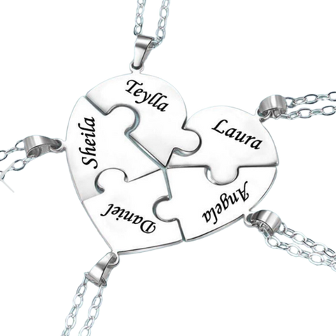 Always be with your loved ones. Custom engraved name heart puzzle pendant. Just email us your names with order number. or write in the description on purchase. 7 combinations from  2 to 7 names.  Metals Type - Stainless Steel Necklace Type - Pendant Necklaces Gender - Unisex