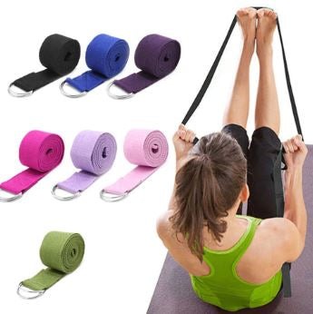 Yoga Stretch Strap. Ring belt for variation in length. Fitness exercise gym rope for figure, waist and leg resistance. Yoga equipment assist muscle tone, postures.