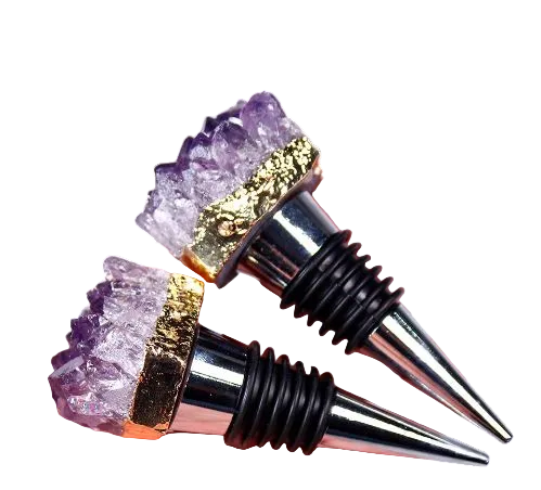 Each Amethyst Crystal Wine Stopper is unique and includes a stunning amethyst quartz crystal. Amethyst is said to be a master crystal of transformation. 